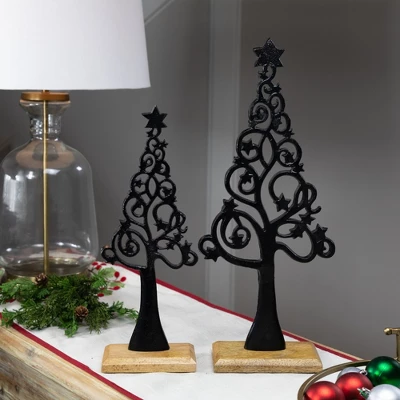 Northlight Starry Trees Metal Christmas Decorations - 18.5" - Black - Set Of 2 1 Northlight Starry Trees Metal Christmas Decorations - 18.5" - Black - Set Of 2