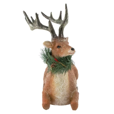 Northlight Glittered Sitting Deer With Pine Neck Wreath Christmas Decoration - 10" 2 Northlight Glittered Sitting Deer With Pine Neck Wreath Christmas Decoration - 10" - Image 2