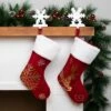 Northlight Reindeer And Snowflake Sequin Christmas Stockings - 20" - Red And White - Set Of 2