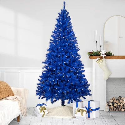 Northlight Pre-Lit Medium Pine Artificial Christmas Tree - 6' - Royal Blue - Clear Lights 1 Northlight Pre-Lit Medium Pine Artificial Christmas Tree - 6' - Royal Blue - Clear Lights