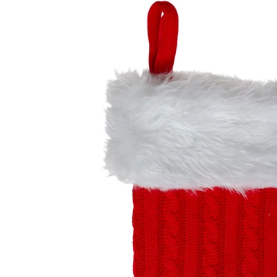 Northlight 19" Red And White Cable Knit Christmas Stocking With Fur Cuff 4 Northlight 19" Red And White Cable Knit Christmas Stocking With Fur Cuff - Image 4
