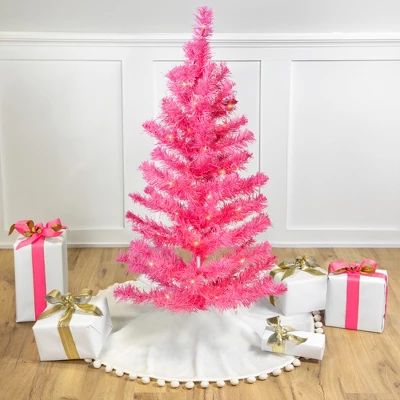 Northlight Pre-Lit Tinsel Artificial Christmas Tree - 3' - Pink - Clear Lights 1 Northlight Pre-Lit Tinsel Artificial Christmas Tree - 3' - Pink - Clear Lights
