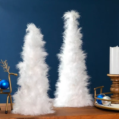 Northlight Layered Wispy Feather Cone Tree Christmas Decoration - 19.5" - Winter White 2 Northlight Layered Wispy Feather Cone Tree Christmas Decoration - 19.5" - Winter White - Image 2
