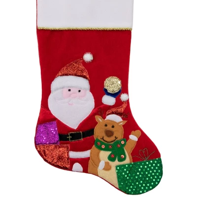 Northlight 20.5" Red And White Glittered Santa Claus And Reindeer Christmas Stocking 3 Northlight 20.5" Red And White Glittered Santa Claus And Reindeer Christmas Stocking - Image 3