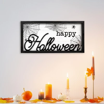 Northlight Framed "Happy Halloween" Spider Web Wall Sign - 23.5" 1 Northlight Framed "Happy Halloween" Spider Web Wall Sign - 23.5"