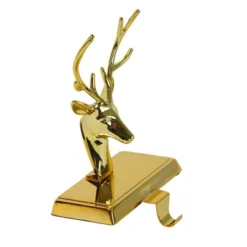Northlight Shiny Metal Deer Head Christmas Stocking Holder - 8" - Gold Finish