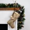 Northlight Faux Fur Christmas Stocking With Pom Poms - 20.5" - Beige And Brown