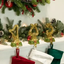 Northlight Glittered Harp Christmas Stocking Holders - 7" - Gold Finish - Set Of 3 -Holiday Decoration Store GUEST db838106 5b87 48d7 a5d5 080e951dbf3d