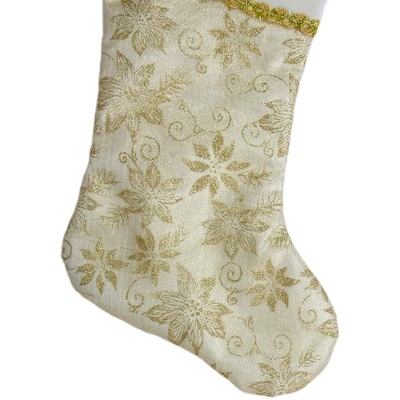 Northlight 20.5-Inch Gold And White Glitter Poinsettia Christmas Stocking With A Velvet Cuff 2 Northlight 20.5-Inch Gold And White Glitter Poinsettia Christmas Stocking With A Velvet Cuff - Image 2