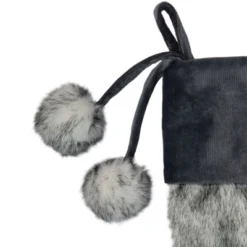 Northlight 20.5-Inch Gray Faux Fur Christmas Stocking With Corduroy Cuff And Pom Poms