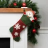 Northlight 20" Green And Red Snowflake Christmas Stocking With Blanket Stitching