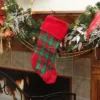 Northlight 19" Christmas Traditions Red, Green And Gold Woven Plaid And Velvet Stocking