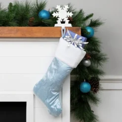 Northlight 20.5-Inch Blue And White Sheer Organza Christmas Stocking With Faux Fur Cuff
