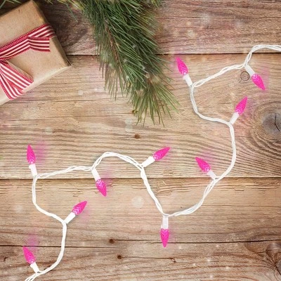 Northlight LED C6 Faceted Christmas Lights - Pink - 22.5' White Wire - 70ct 1 Northlight LED C6 Faceted Christmas Lights - Pink - 22.5' White Wire - 70ct