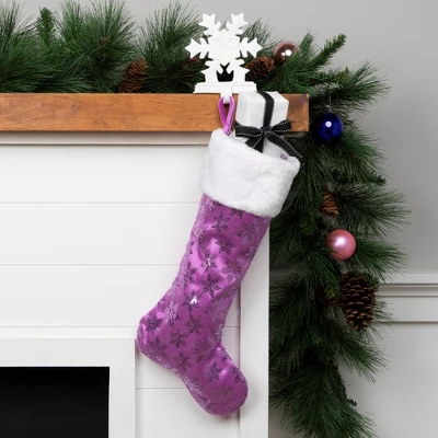 Northlight 19" Purple Sequin Snowflake Christmas Stocking With White Faux Fur Cuff 1 Northlight 19" Purple Sequin Snowflake Christmas Stocking With White Faux Fur Cuff