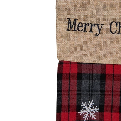 Northlight Plaid Merry Christmas Reindeer Stocking - 19" - Red And Green 3 Northlight Plaid Merry Christmas Reindeer Stocking - 19" - Red And Green - Image 3