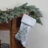 Northlight 20" Snow Covered Green Tree Gray Christmas Stocking With White Cuff
