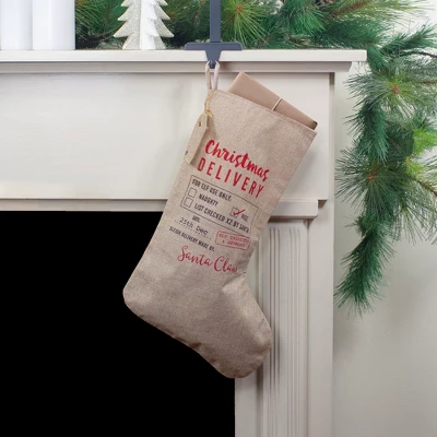 Northlight 19" Beige And Red "Christmas Delivery" Stocking With Hanging Tag 1 Northlight 19" Beige And Red "Christmas Delivery" Stocking With Hanging Tag
