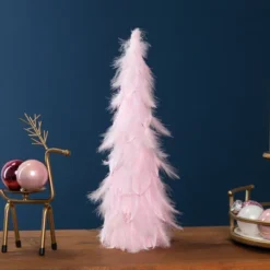 Northlight Small Layered Feather Cone Tree Glittered Christmas Decoration - 16" - Pink