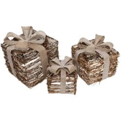 Northlight Lighted Rattan Gift Boxes With Burlap Bows Christmas Decorations - 9" - Set Of 3 -Holiday Decoration Store GUEST f7723008 1fbe 42a2 8dac 3f5bc02e9c0f
