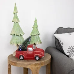 Northlight LED Lighted Pine Tree In Vintage Truck Christmas Decoration - 10" - Red