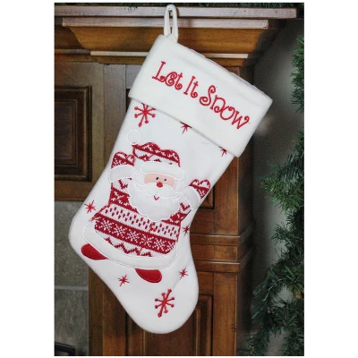 Northlight 19" Red And White "Let It Snow" Santa Claus Embroidered Christmas Stocking 1 Northlight 19" Red And White "Let It Snow" Santa Claus Embroidered Christmas Stocking